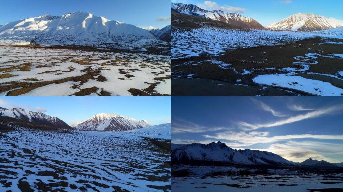 航拍中国西藏然乌湖雪山壮丽的黄昏