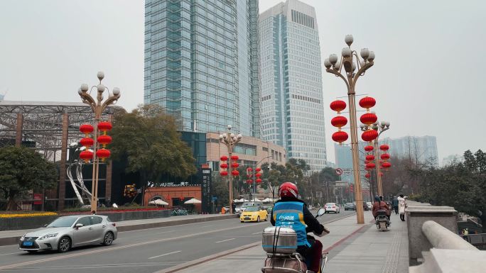 春节，红灯笼，城市