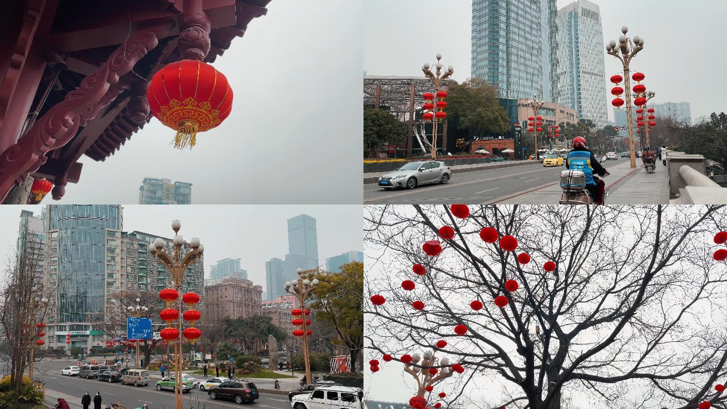 春节，红灯笼，城市