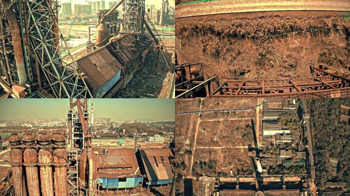 杭州拱墅区杭钢集团老厂区高炉航拍4k素材