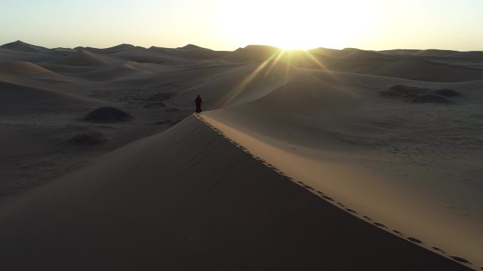 独行沙漠向着太阳孤独