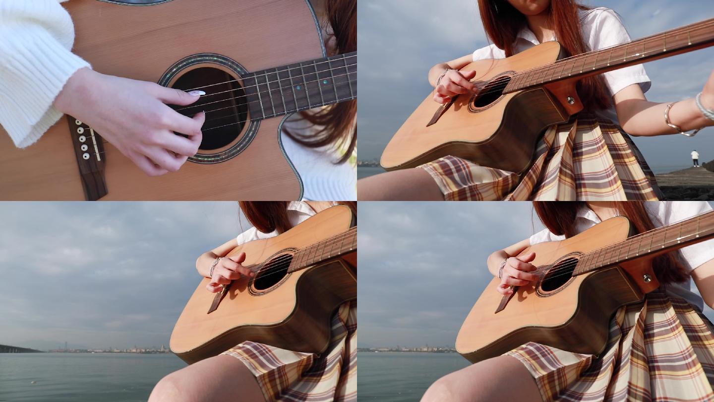 海边吉他弹奏素材