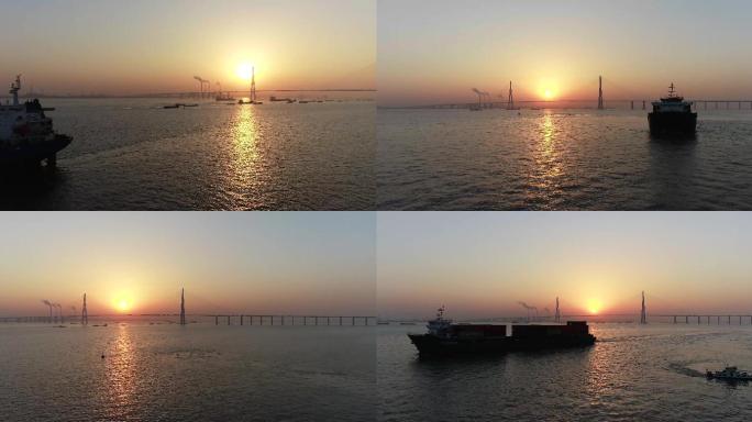 沪苏通大桥夕阳航拍