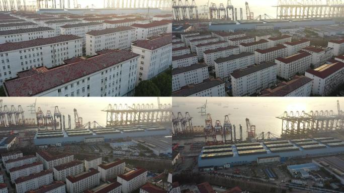 4K原素材-航拍上海振华重工生活区