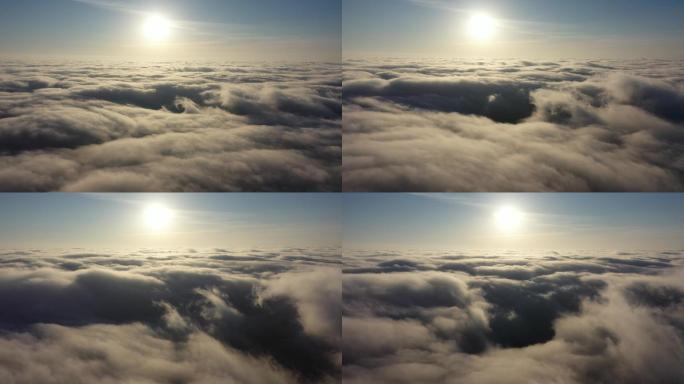 云海上的太阳 雨雾缭绕 蓝天白云