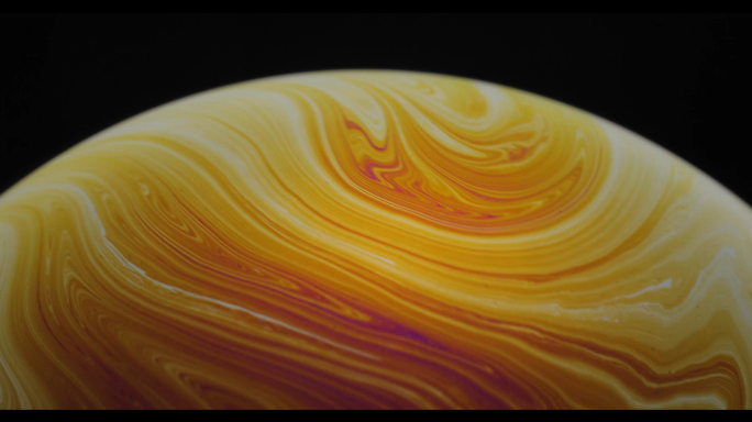解压4K绚丽艺术泡泡星球表面流动色彩油墨