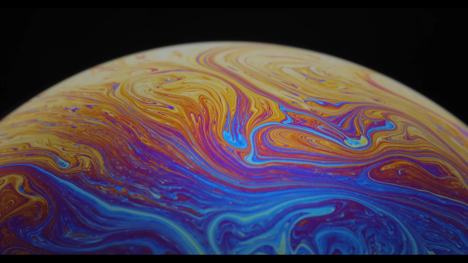 解压4K绚丽艺术泡泡星球表面流动色彩油墨