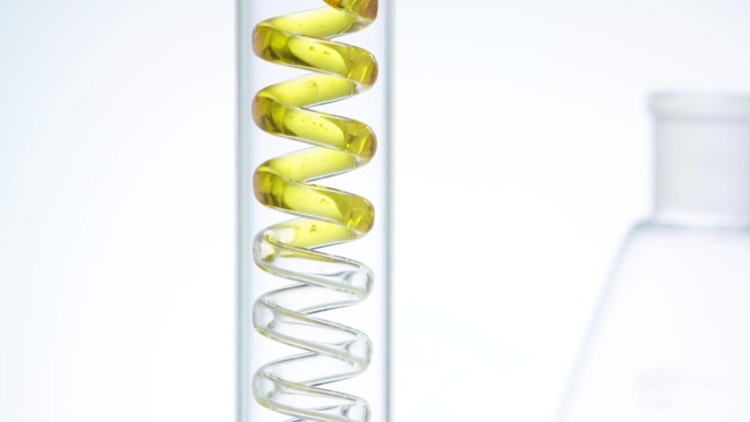 科技感通用旋转玻璃管流动金黄色液体料体