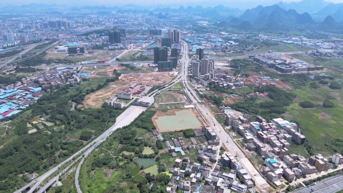 桂林城郊城市开发建设4k航拍