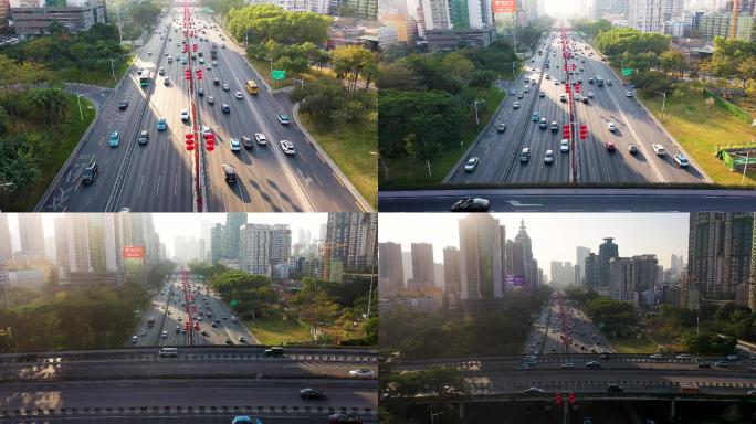 微电影城市清晨空镜头城市车流4k