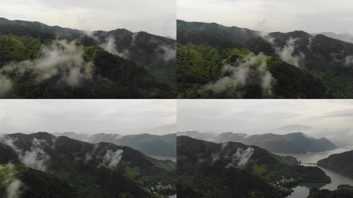 浙江杭州桐庐县芦茨湾航拍云雾