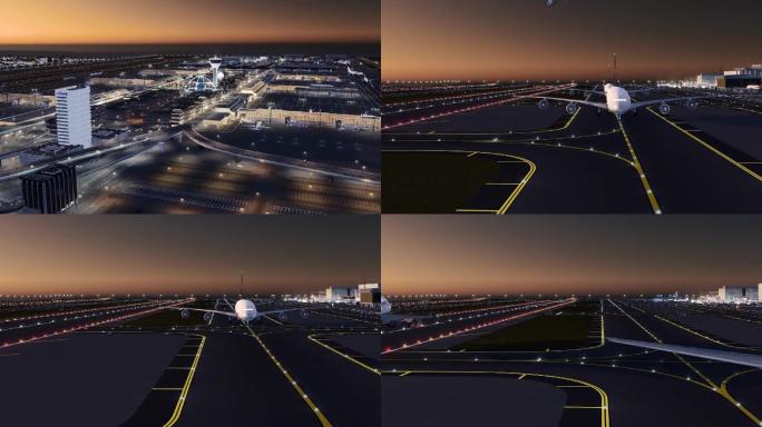 夜晚机场飞机三维动画