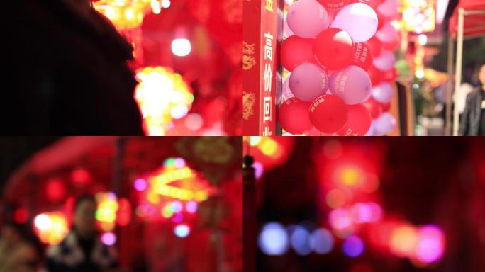 4K实拍农村新年夜市夜景