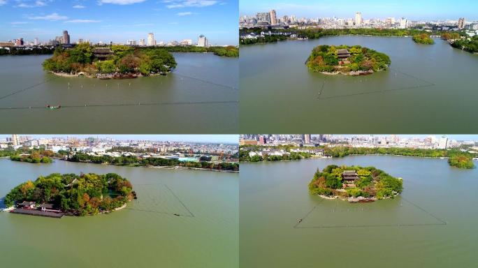 航拍嘉兴南湖红船一大会址烟雨楼