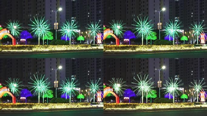 4K城市春节彩灯装饰夜景