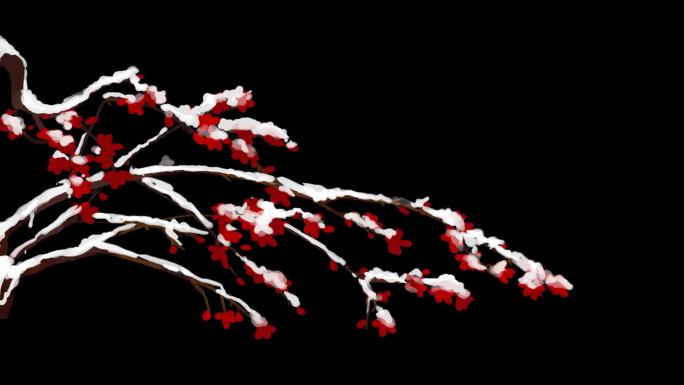 白雪红梅花树透明通道
