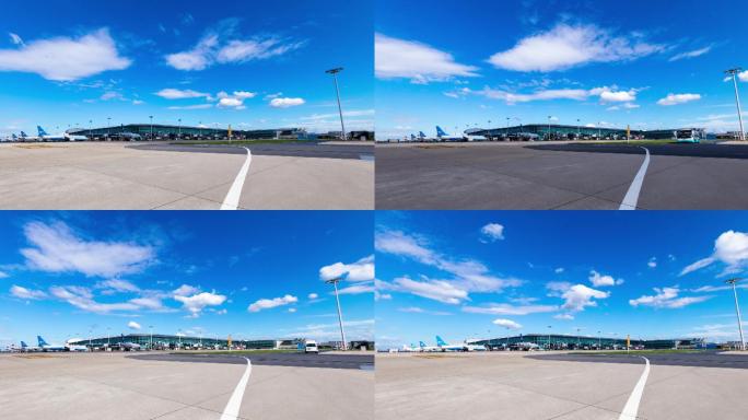 机场T3北指廊航站楼晴天云朵移动延时摄影