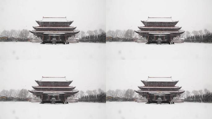 冬季大雪中的寺庙建筑