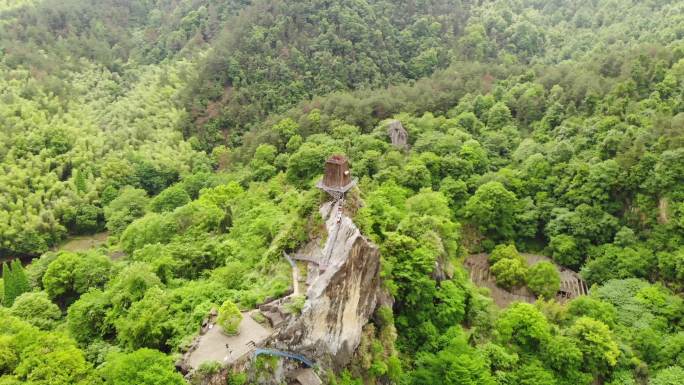 航拍浙江杭州桐庐红环绕山顶瞭望塔