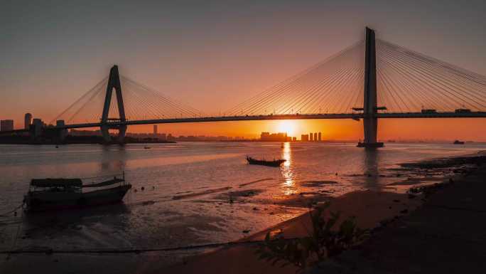 海南海口世纪大桥日落延时摄影