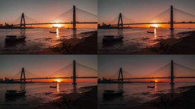 海南海口世纪大桥日落延时摄影