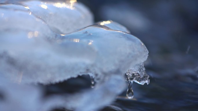 冰雪融化唯美水滴慢速素材6
