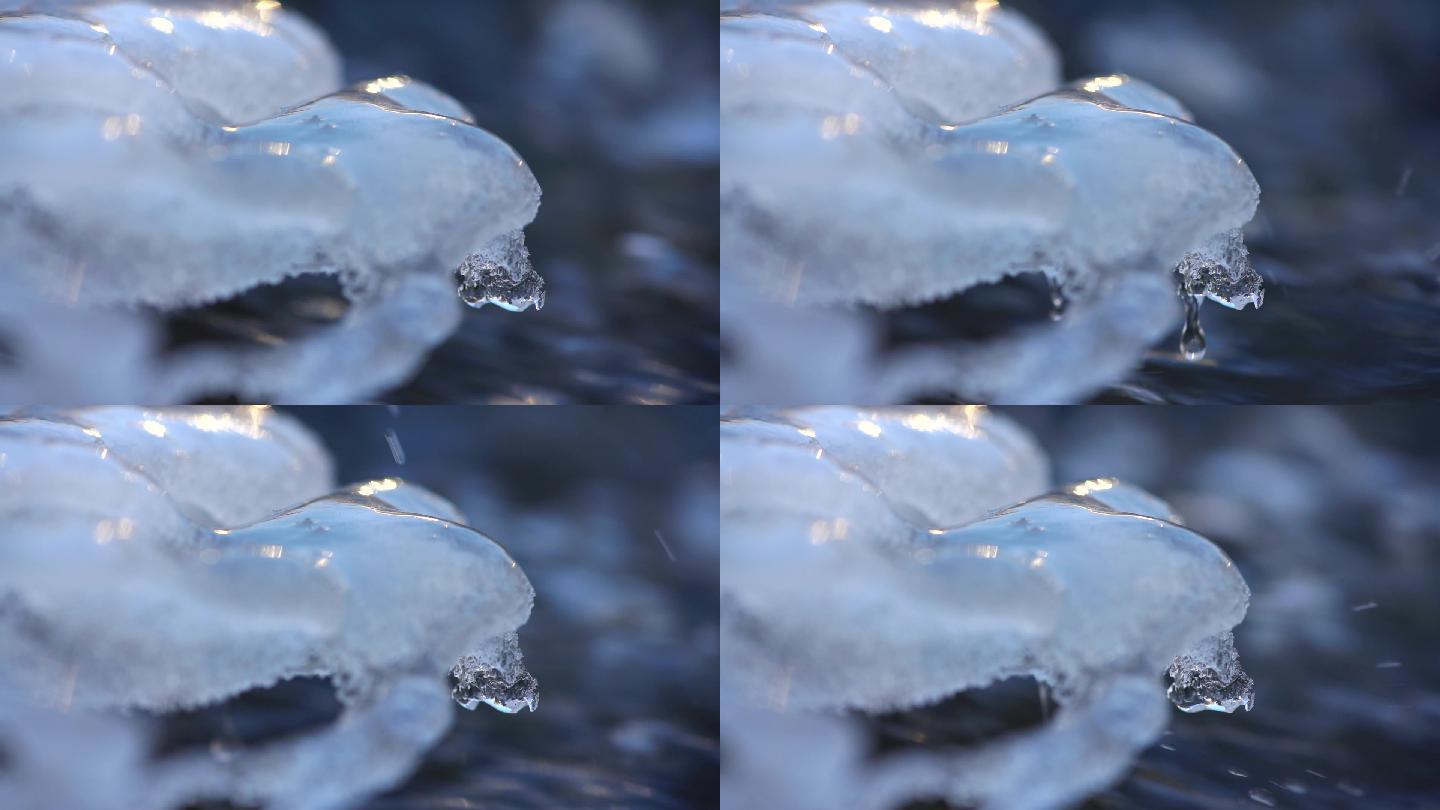 冰雪融化唯美水滴慢速素材6