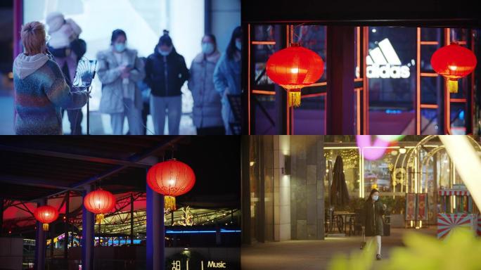 城市夜晚商业街街道-北京春节过年气氛4k