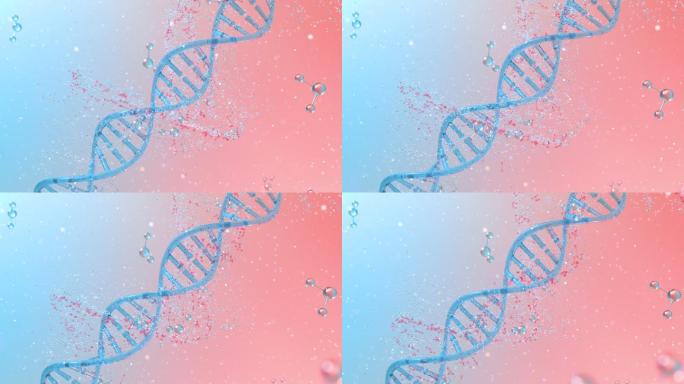 旋转的DNA与吸收的粒子3D渲染