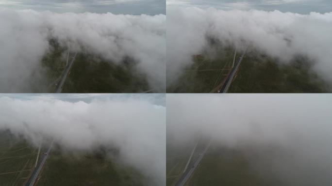 公路 雨雾缭绕 云海