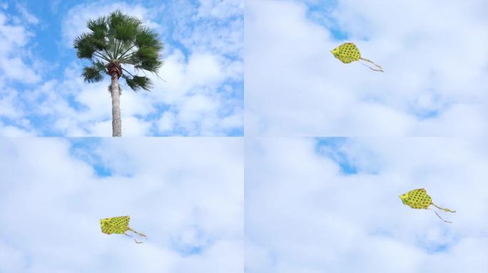 蓝天白云风筝椰子树素材
