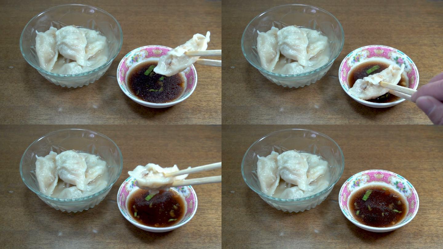 传统美食水饺、饺子蘸醋