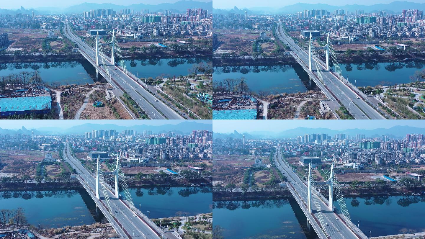 桂林叠彩滨江区南洲大桥4k航拍最新
