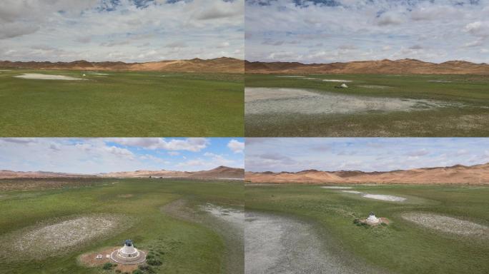 航拍腾格里沙漠绿洲湖泊【4K可商用】