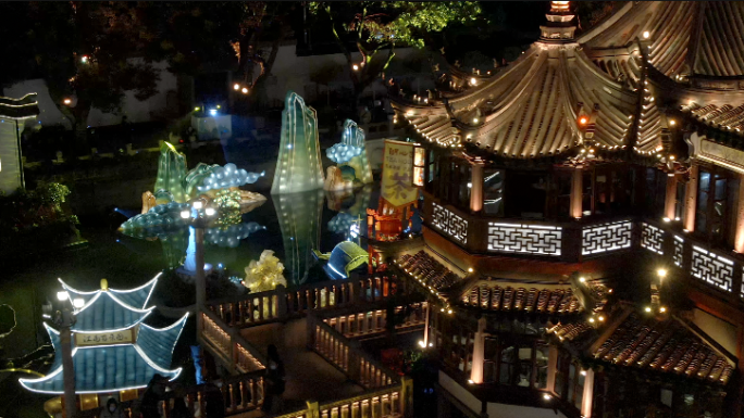 上海城隍庙夜景4K航拍