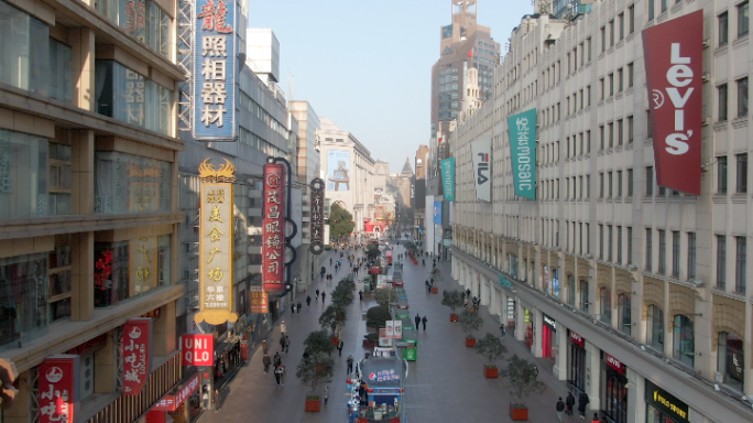 上海南京路步行街4K航拍