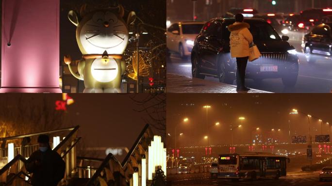 北京春节，过街天桥，假期都市，繁忙街景