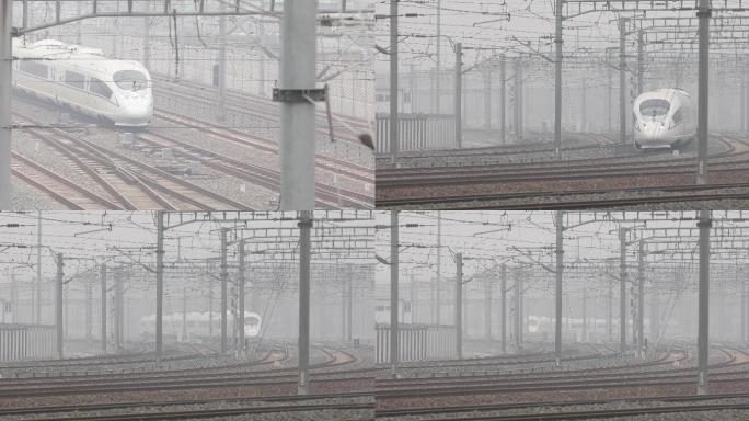白天，北京雾霾，高铁和谐号，火车行驶