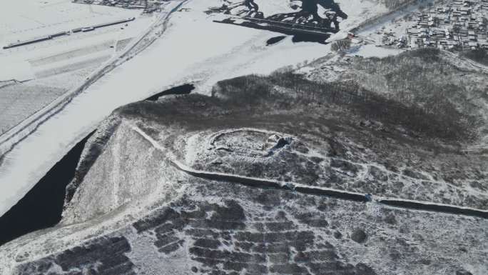 4K高空航拍辽宁辽阳燕州城遗址（大雪后）