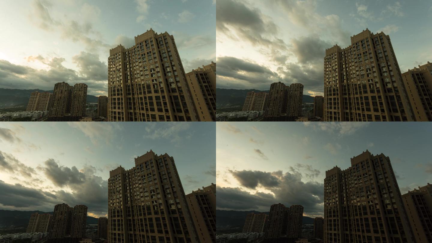 傍晚城市天空白云延时摄影4K