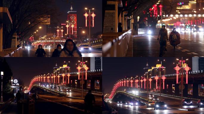 都市春节夜景北京街道气氛-夜景街道过节