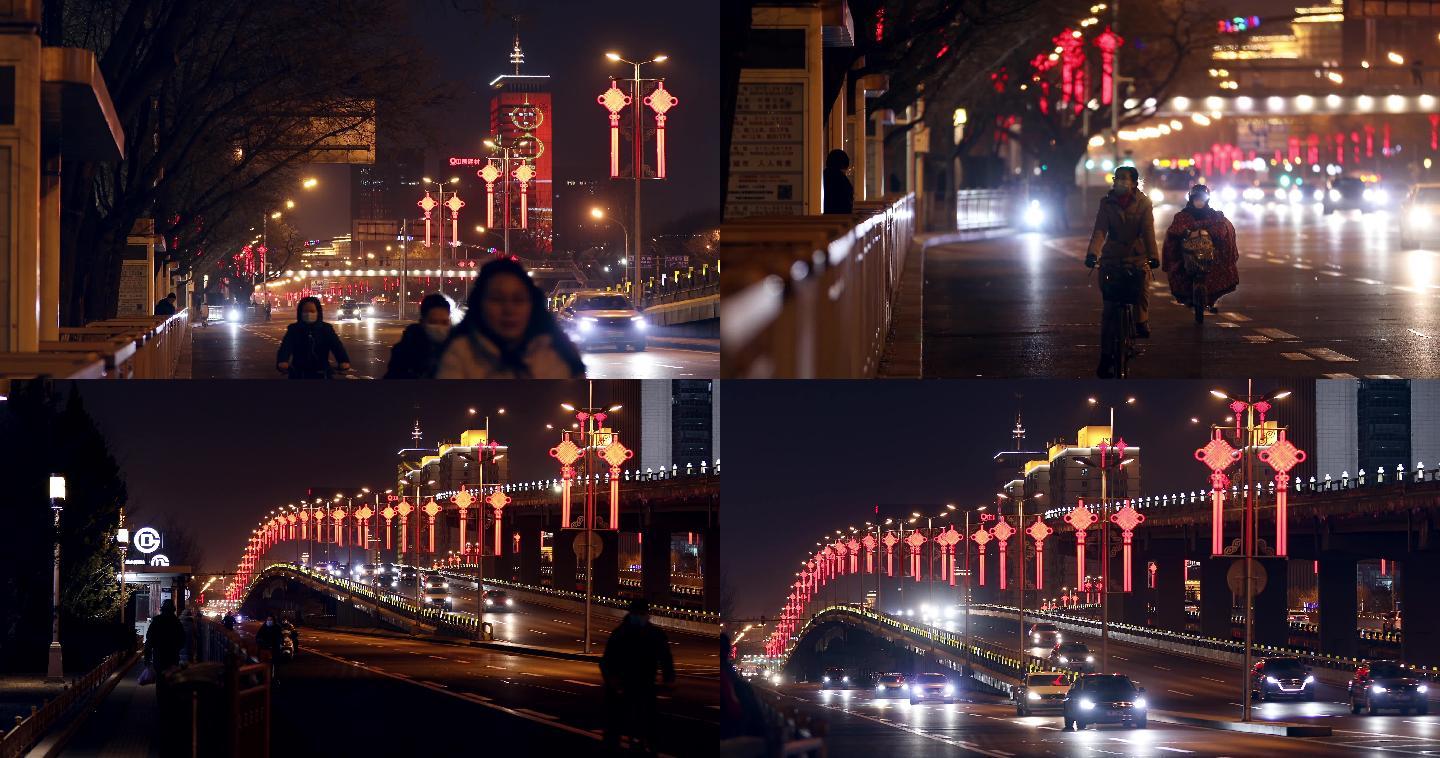都市春节夜景北京街道气氛-夜景街道过节