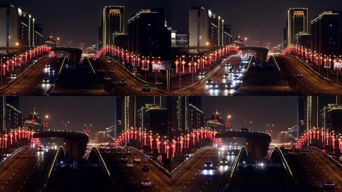 北京春节中国结街道路灯，新年城市过年街道