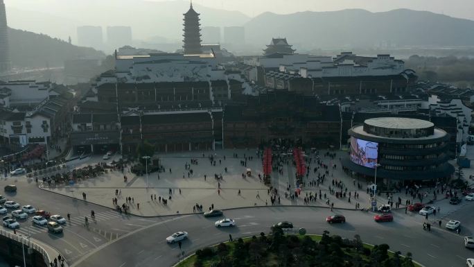 太湖古镇春节景区客流延时航拍