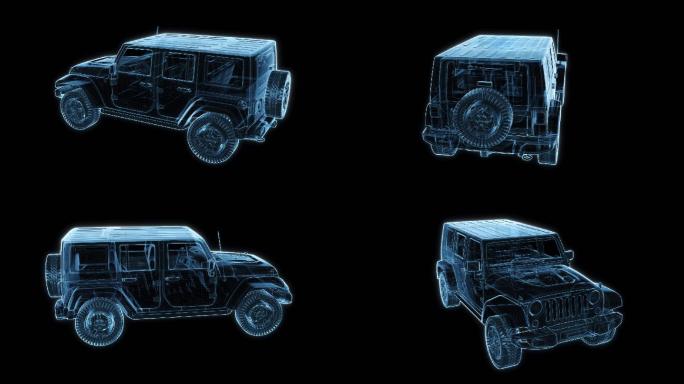 蓝色全息jeep牧马人汽车科技素材