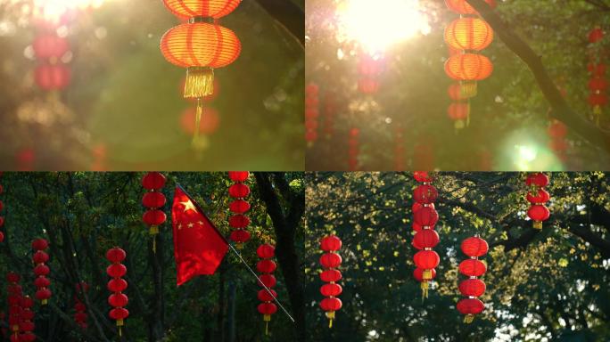 春节大红灯笼公园装饰灯笼合集4k视频素材
