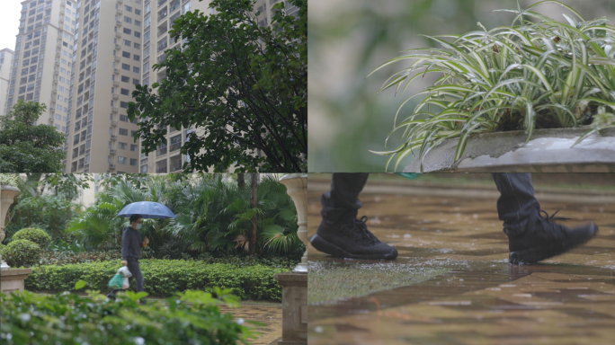 小区雨天行走