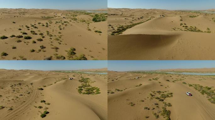 腾格里沙漠越野车队实拍航拍