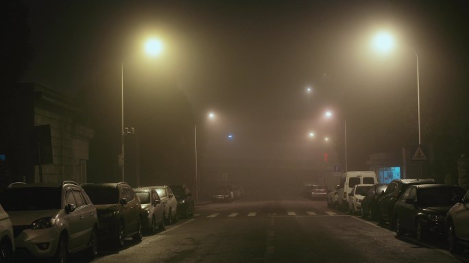 4K凌晨浓雾下的城市小街02