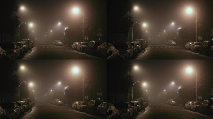 4K凌晨浓雾下的城市小街01